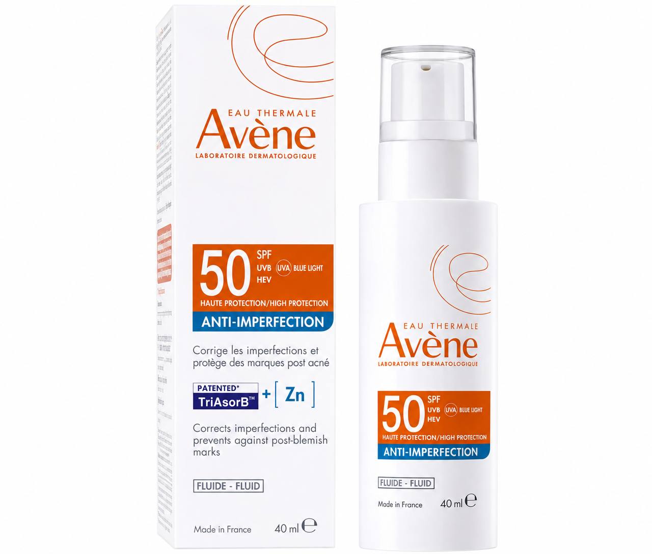 Avène-Soins solaires-Peaux sensibles FLUIDE ANTI-IMPERFECTION SPF50-40ml