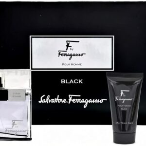 Coffret Salvatore Ferragamo-F by Ferragamo Black-Eau de Toilette-100ml + shampooing et Gel Douche-75ml + Baume après-rasage-75ml (3 Pièces)